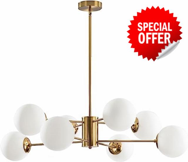 KCO Lighting 8-Light Glass Sputnik Chandelier Light Modern Gold Chandeliers Pendant Light Fixture Vintage Globe Ball Ceiling Flush Mount Light Fixture Kitchen Island