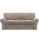 FantasDecor 3 Piece Sofa Covers Velvet for 2 Cushion Couch Stretch Loveseat Slipcover with Indivi...
