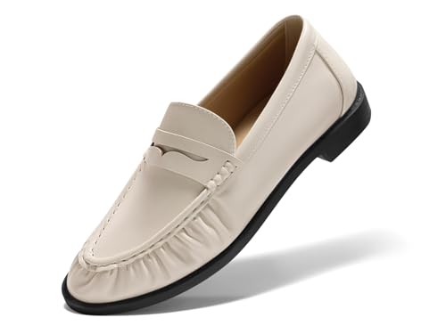 Coutgo Penny Loafers for Women Comfortable Slip on Shoes Collapsible Heel Closed Toe Dressy Casual Work Flats