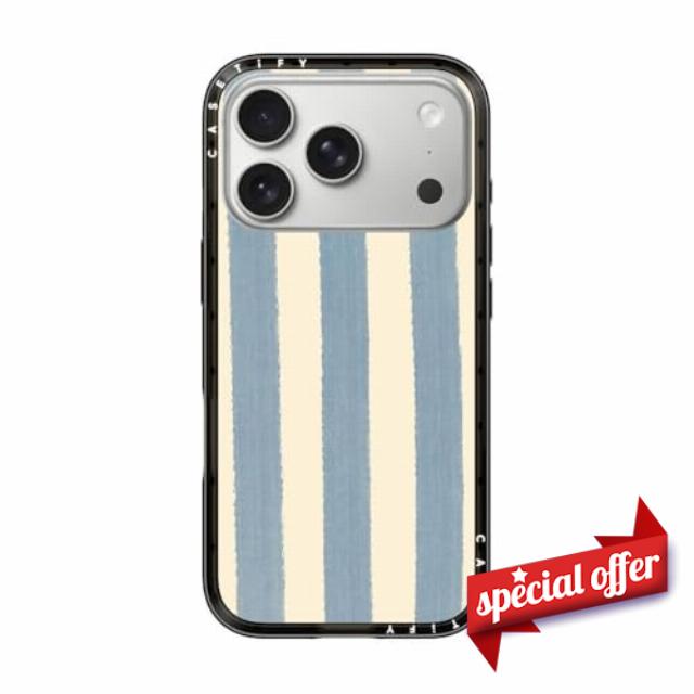 CASETiFY for iPhone 17 Pro Case - Compact Compatible with MagSafe | Slim and Sleek | 4ft. 2x Military Grade Drop Protection | Blue Stripes | Black