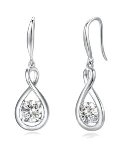 FANCIME Dangle Drop Earrings 925 Sterling Silver Dainty Infinity Round Gemstone Birthstone Jewelry Birthday Mothers Day Gifts for Her Wome
