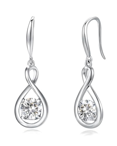 FANCIME Dangle Drop Earrings 925 Sterling Silver Dainty Infinity Round Gemstone Birthstone Jewelry Birthday Mothers Day Gifts for Her Wome