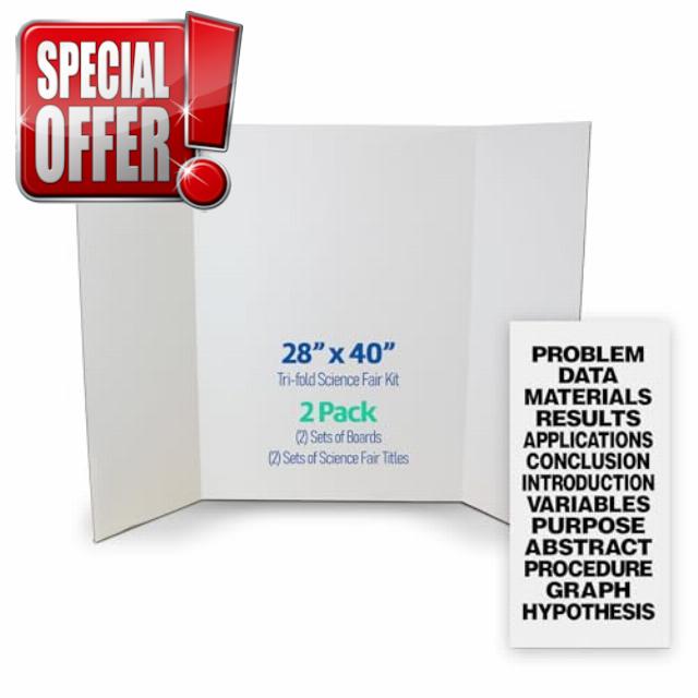 Flipside Products Science Fair Project Board Kit – 28" x 40" White Trifold Boards with Black Title Letters – Classroom & School Project Display – 2 Pack