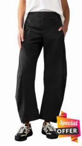 Womens Elastic Waist Barrel Travel Pants Baggy Tapered Leg Ankle Hiking Pants with Pockets 2026