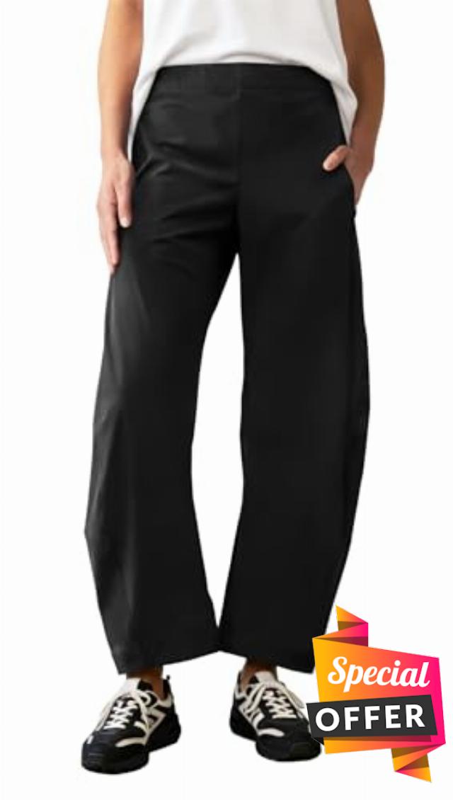 Womens Elastic Waist Barrel Travel Pants Baggy Tapered Leg Ankle Hiking Pants with Pockets 2026