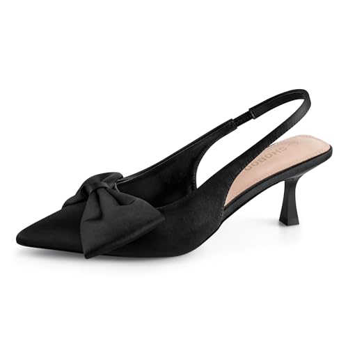 Women's Bow Slingback Heels Pointed Toe Kitten Pumps Dress Shoes with Elastic Strap - 2.4'' Inches Heigh