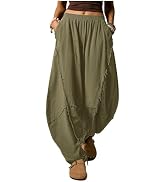 Verdusa Women's Textured Balloon Pants Bohemian Wide Leg Pants Low Waist Trousers with Pockets