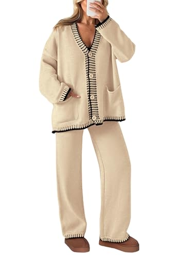 PRETTYGARDEN Lounge Sets for Women Fall 2026 Loungewear 2 Piece Outfits Cardigan Sweaters Track Suit Matching Winter Clothing