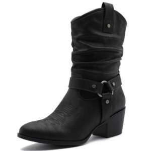 GLOBALWIN Women's Mid Calf The Western Cowgirl Boots Fashion Cowboy Boots For Women Chunky Low Heel