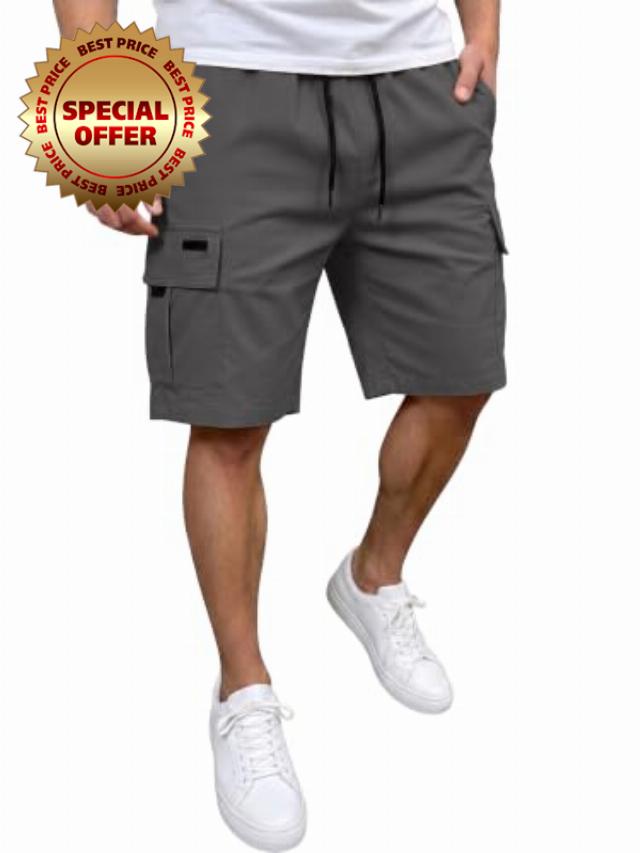 JEMLDL Mens Casual Cargo Shorts Stretch Elastic Waist Drawstring Summer Work Short with 5 Pockets