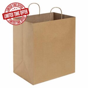 BagDream Paper Bags with Handles 14x10x15.75 Large 25Pcs Ultra Wide Bottom | Kraft