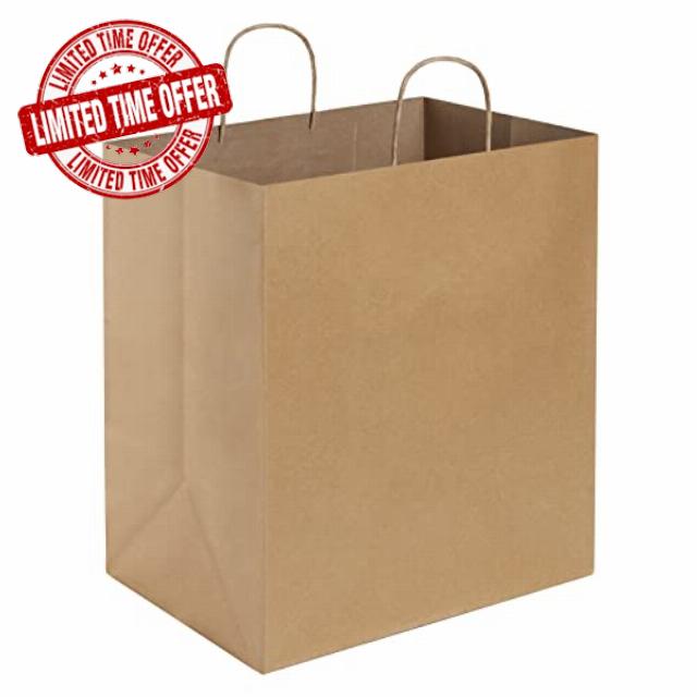 BagDream Paper Bags with Handles 14x10x15.75 Large 25Pcs Ultra Wide Bottom | Kraft