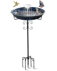 Stable Stylish Design with 5-Prong Base Stake Metal Bird Bath for Outside Yard Lawn Patio Garden(Blue)