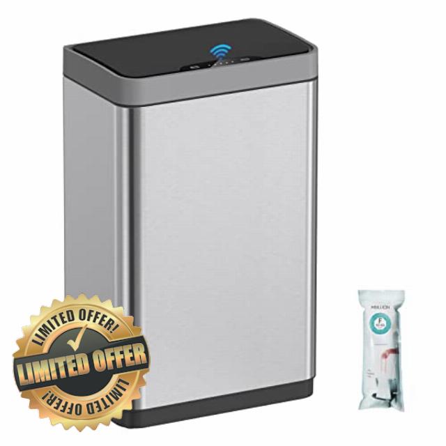 Mbillion Automatic Trash Can - 15 Gallon Motion Sensor Stainless Steel Smart Trash Can with Lid - Rectangular Touchless Garbage Can for Kitchen