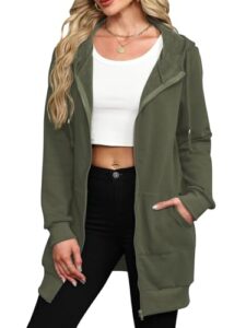 Locryz Women's Zip Up Hoodies Long Tunic Sweatshirts Oversized Fleece Sweatshirt Long Hoodie Fall Jacket Coat with Pocke