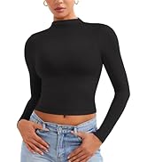 YEOREO Womens Sheer Tops Long Sleeve See Through Tops Mock Neck Slim Fit Workout Shirt Jamy Going...