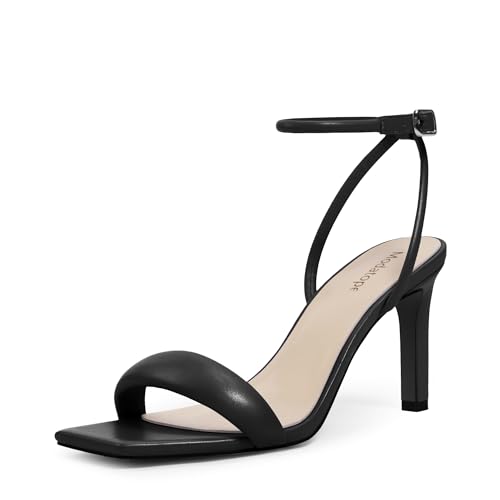 Modatope Womens Heels Square Open Toe Strappy High Heels Ankle Strap Heeled Sandals for Women Party Wedding Daily Wea