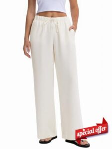 Abonlen Wide Leg Pants for Women Casual Flowy Crepe Trousers Wrinkle Free Relaxed Fit Lounge Work Business with Pockets