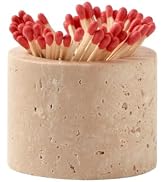 Luxury Natural Light Beige Travertine Marble Match Holder with Striker – 2.5" x 2" Decorative Mat...