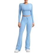 YEOREO Two Piece Sets for Women Long Sleeve Tops Lounge Set Drawstring Wide Leg Pants Ava Matching