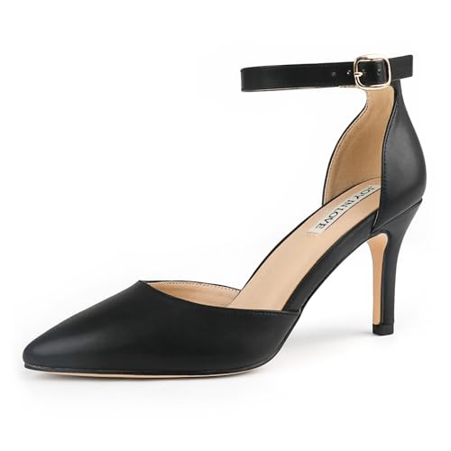 JOY IN LOVE Closed Toe Heels Pumps for Women 3IN Stiletto Pointed Toe Ankle Strap Heels