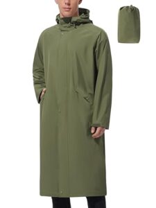 UIQUR Men's Long Waterproof Raincoat with Adjustable Wide Brim Portable Pouch Outdoor Commute Essential