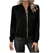 Verdusa Women's Zip Up Crop Spring Jackets Faux Suede Long Sleeve Motorcycle Cargo Jacket with Po...