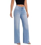 ONESO Mid-Low Rise Baggy Jeans Wide Leg for Women Distressed Pants Stretchy Bottom Lady Basic Com...