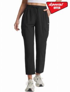 baleaf Women’s Petite Travel Hiking Pants Quick Dry Stretch Cargo Ankle Pants with Zipper Pockets