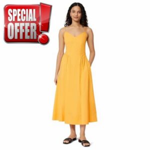 Amazon Essentials Women's Fit & Flare Thin Strap Cotton Poplin Midi Dress