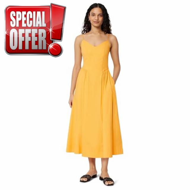 Amazon Essentials Women's Fit & Flare Thin Strap Cotton Poplin Midi Dress