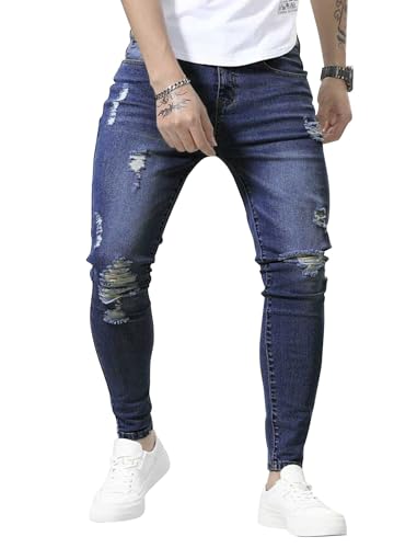 HUNGSON Skinny Jeans for Men Stretch Slim Fit Ripped Distressed