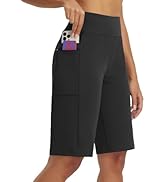 baleaf Women's Bermuda Long Shorts 9" Knee Length Athletic Running Shorts with Zip Pockets Stretc...