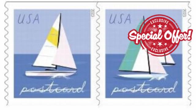 United States Postal Service Sailboats 2023 Postcard Rate (Roll of 100) Non-denominated Mail-Use Postage Stamps