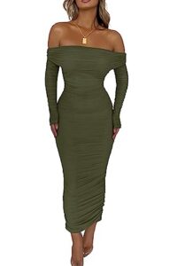 PRETTYGARDEN Women's Off the Shoulder Maxi Bodycon Dress | Stretchy Lightweight Mesh
