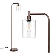 Industrial Floor Lamp with Hanging Glass Shade Oil Rubbed Brown Farmhouse Indoor Pole Light with ...