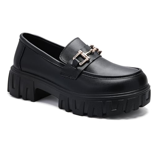 Maichal Platform Loafers for Women Slip On Chunky Heel Lug Sole Shoes Business Work Dressy Loafers with Chai