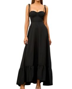 GLNEGE Women's Summer Corset Wedding Guest Maxi Dress Spaghetti Strap Ruffle Formal Dresses Flowy A Line Tea Party Sundress
