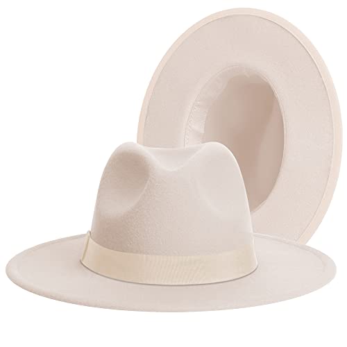 Wide Brim Fedora Hats for Women & Men Classic Dress Panama Hat Adjustable Felt Hat with Band