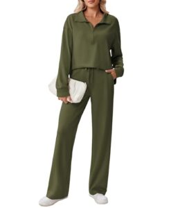 PINSPARK 2 Piece Sets for Women 1/2 Zip Sweatsuit Loose Fit Sweatshirt Straight Leg Pants 2026 Matching Outfit Fall Tracksui