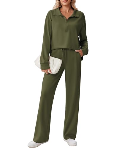 PINSPARK 2 Piece Sets for Women 1/2 Zip Sweatsuit Loose Fit Sweatshirt Straight Leg Pants 2026 Matching Outfit Fall Tracksui