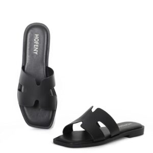 Womens Slip On Flat Sandals Soft Leather Open Toe Slide for Summer Dressy