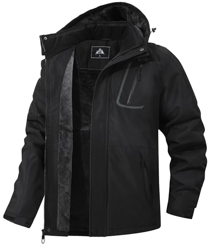 Men's Mountain Winter Coat Warm Fleece Ski Snow Jacket Waterproof Raincoat with Hood