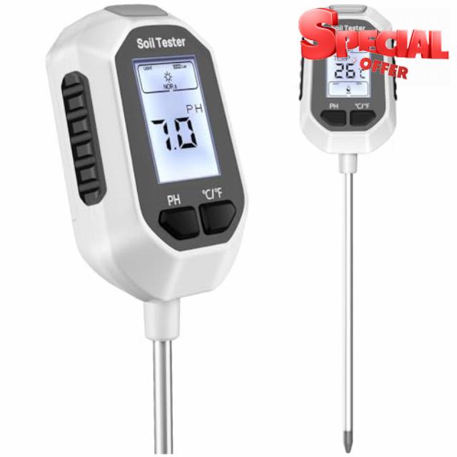 YAMRON 4-in-1 Soil Moisture Meter Digital Plant Temperature/Soil Moisture/pH Meter/Sunlight Intensity Backlight LCD Display Soil Test Meter for Gardening