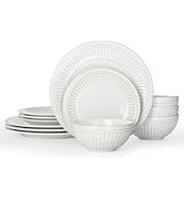 Famiware Glacier Stoneware Dinnerware Sets, Plates and Bowls Sets, 12 Pieces Kitchen Dishes Set f...