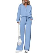 PRETTYGARDEN Women's 2 Piece Outfits Casual Lapel Half Zip Sweatshirts And Wide Leg Pants Tracksu...