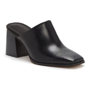Womens Chunky Stacked Heel Mules Closed Square Toe Heeled Slip on Clogs Casual Backless Loafers Shoes