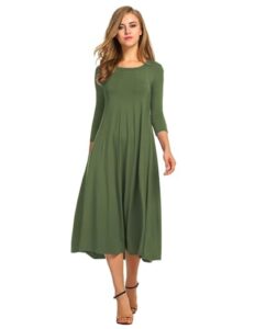 HOTOUCH Women's 3/4 Sleeve A-line and Flare Midi Long Dress