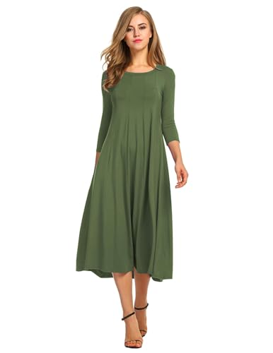 HOTOUCH Women's 3/4 Sleeve A-line and Flare Midi Long Dress