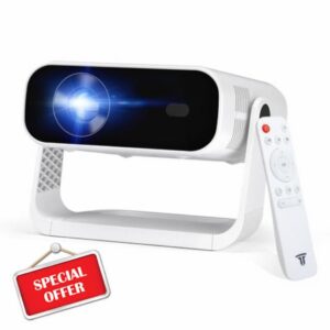 Wielio 2026 Smart Projector Android 14/TV with WiFi 6 and Bluetooth 5.0 Built in 1000+ Apps 210 ANSI Portable Bedroom Mini Movie Projector Auto Keystone & Zoom-black-and-white